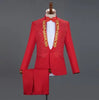 Red Diamond Floral Men Suits for Wedding Mens Suits 3 Piece Blazer+Pant+Bow Tie  Tuxedo Men Suit Set Stage Costume Homme
