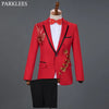Red Diamond Floral Men Suits for Wedding Mens Suits 3 Piece Blazer+Pant+Bow Tie  Tuxedo Men Suit Set Stage Costume Homme
