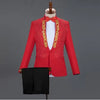 Red Diamond Floral Men Suits for Wedding Mens Suits 3 Piece Blazer+Pant+Bow Tie  Tuxedo Men Suit Set Stage Costume Homme