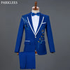 Red Diamond Floral Men Suits for Wedding Mens Suits 3 Piece Blazer+Pant+Bow Tie  Tuxedo Men Suit Set Stage Costume Homme
