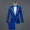 Red Diamond Floral Men Suits for Wedding Mens Suits 3 Piece Blazer+Pant+Bow Tie  Tuxedo Men Suit Set Stage Costume Homme