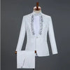 Red Diamond Floral Men Suits for Wedding Mens Suits 3 Piece Blazer+Pant+Bow Tie  Tuxedo Men Suit Set Stage Costume Homme