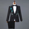 Red Diamond Floral Men Suits for Wedding Mens Suits 3 Piece Blazer+Pant+Bow Tie  Tuxedo Men Suit Set Stage Costume Homme