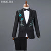 Red Diamond Floral Men Suits for Wedding Mens Suits 3 Piece Blazer+Pant+Bow Tie  Tuxedo Men Suit Set Stage Costume Homme