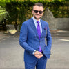 Royal Blue Stripe Mens Suit Peak Lapel Slim Fit Wedding Groom Tuxedo 3 Piece Set Business Blazer Costume Homme Jacket Vest Pants