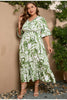 S-4XL Women's Plus Size Printed V-neck Flared Sleeve Dress Summer Elastic Waist Beach Dress Vacation Dress