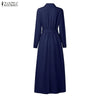 Women Maxi Dresses Elegant Lapel Neck Long Sleeve Fitted Waist Belted Wrapped Long Dress Commuting Woman Clothes