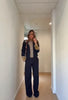Retro Stand Collar Napoleon Slim Jacket Women Chic Navy Style Full Sleeve Gold Embroidered Coat Lady High Street Outwear