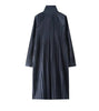 Black Pleated Stand Collar Longline Coat, Lightweight Wrinkle-Resistant Women's Casual Daily Office Commute Travel Outerwear
