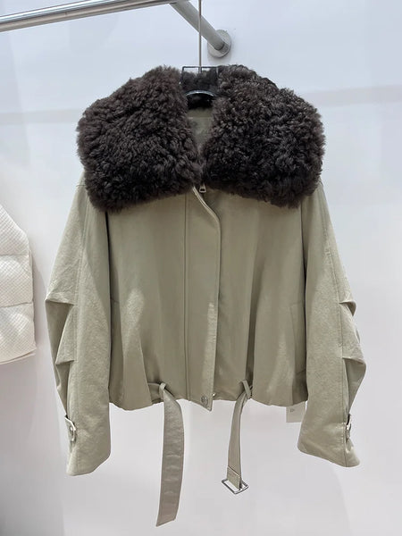 Women Winter Warm Natural Lamb Sheep Fur Collar Goose Down Jackets Thick Coat Outwear Female Puffer Jackets