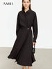 Minimalist French Long-sleeve Shirt Dress for Women Autumn A-line Office Lady Solid Midi Dresses Vestidos 12343290