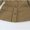 Women Khaki Cargo Two‑Piece Outfit Stand Collar Gold Button Slim Jacket High Waist Shorts Autumn Vintage Street Matching Set