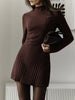Elegant Women Ribbed Knitted Mini Dress Turtleneck Long Sleeve Solid Slim Sweater Dress Autumn Winter Casual Knitwear Dress