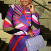 Women's Colorful Stripes Print O-Neck Long Sleeve Waistband Hips Wrapped Dress