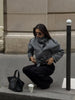 Grey Lace Up Short Woolen Coat Women Chic Solid Stand Collar Double Breasted Pocket Slim Jacket Lady Commute Street Wear