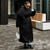 Detachable Triangle Shawl Long Puffer Coat Stand Collar Waist Tie Belt Button Solid Loose Women Coats Winter Commute Outfit