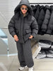 In stock Polka Dot Hooded Puffer Coat Drawstring Hem Zip‑Up Winter Women Warm Pants Set Glam Causal Lady Cotton‑Padded Suit
