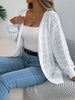 Solid Color Hollow Lantern Long Sleeve Sweater for Women Casual Cardigan Sweaters Autumn Winter Mid-length Jacket Tops