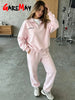 Autumn Women's Tracksuit with Zipper Cotton Oversize White Casual Two Piece Set Women Classic Sports Trouser Suits for Women