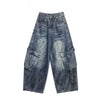 American Retro Y2K Style Washed Distressed Blue Baggy Women's Cargo Jeans Pants For Woman Clothing Wide Leg Denim Trousers