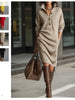 Autumn Knitted Button Lapel Women Dress Casual Loose Pocket Lazy Straight Over The Knee Long Sleeve Sweater FemaleDress