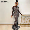 Women Mesh Patchwork Diamonds Rhinestones Bodycon Midi Mermaid Maxi Dress Evening Sexy Party Dresses Vestidos