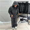 Printed Drawstring Oversized Pockets Puffer Suit Winter Women Warm Padded Coat Set Warm Casual Lady Cotton-Padded Outfit