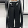 Women's A-Line Short Dress, Wide Leg Pants or Contrasting Collar Long Sleeve Coat Top Black Tweed Gold Buckle Set+Short Robe