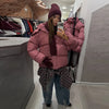 Women's Oversized Coats Print Hooded Padded Jackets Winter Female Stand Collar Long Sleeve Zipper Loose Puffy Coat Outerwear