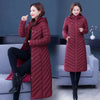 Middle-aged Womens Down Cotton Coat Winter Long Warm Quilted Cotton Jacket Female Casual Hooded Parka Overcoat Purple 5XL