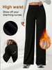 Plush Wide Leg Trousers Warm Winter High Waisted Straight Pants Outdoor Skiing Jogging Or Exercise Winter Women's Pants & Capris