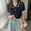 Women's Stylish Clothing Knitting Button Short Tops Tees Patchwork Striped Jacket Girls Y2k Clothing Korean Sweater Short Shirt