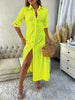 Elegant Long Sleeve Button Front Maxi Shirt Dress with Side Split for Women Casual Chic
