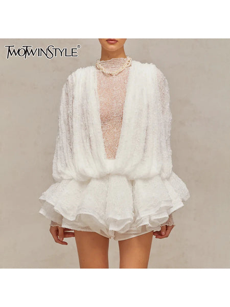 Solid Loose Chic Mini Dresses For Women O Neck Long Sleeve High Waist Temperament Mini Dress Female Style
