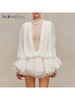 Solid Loose Chic Mini Dresses For Women O Neck Long Sleeve High Waist Temperament Mini Dress Female Style