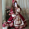 Christmas Year Kawaii Sweet Lace Ruffle Patchwork Puff Long Sleeve Lolita Dress for Women Red Princess Plaid Gown Party
