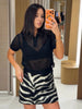 Women Zebra Print 2 Piece Set Round Neck Cropped Jacket Mini Skirt Set All Matching Suit Female Autumn Street Office Outfit
