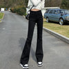 Woman High Waist Vintage Flare Jeans Female Elastic Bell Bottom Pants Girls Black Brown Deep Blue Light Blue Denim Trousers