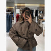 Plaid Scarf Two-sided Jacket Vintage Lapel Double Row Buckle With Pockets Loose Casual Women's Outwear Chic Street Daily Outfit
