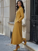 Women's Yellow Mandarin Collar Diagonal Long Sleeve Buttoned Maxi Dress for Wedding Guest Office Dress