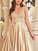 Elegant Sequins Evening Dress For Women Deep V-neck Satin Prom Party Green Dress Floor Length Blue Formal Gowns