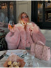Women's Fluffy Faux Fur Coat Chic Pink Hooded Full Sleeve Loose Warm Jacket Winter Lady Street Outwear