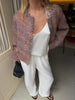 Women Round Neck Tweed Jacket Fringe Trim Long Sleeve Open Front Cropped Texture Outerwear Lady Elegant Daily Street Coat