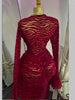 Women Mesh Stacked Ruched Long Sleeve Bodycon Midi Maxi Mermaid Dress Birthday Party Long Dresses Vestidos