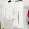 Designer Blazer Suit Set Women's Single Button Red Blazer Flare Pants Suit