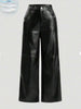Womens casual elegant vacation solid color directional PU synthetic leather European and American pants