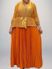 2 Pieces Set Women V Neck Full Sleeves Bandage Coat + Elastic Waist A Line Skirt Lady Pleated Clothes 2DC1483
