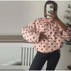 Pink Polka Dot Jacket For Women Casual Stand Collar Long Sleeve Button Loose Coat Lady Spring Chic Street Outerwear