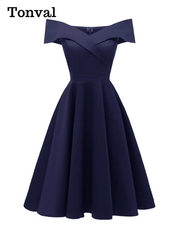 Vintage Off the Shoulder Party Sexy Evening Birthday Dresses Prom Elegant Women Fit and Flare Cotton Dress