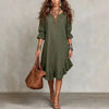 Elegant V-Neck Midi Sleeve Dress with Hem Ruffle Detail European And American Woven Fabric Women's